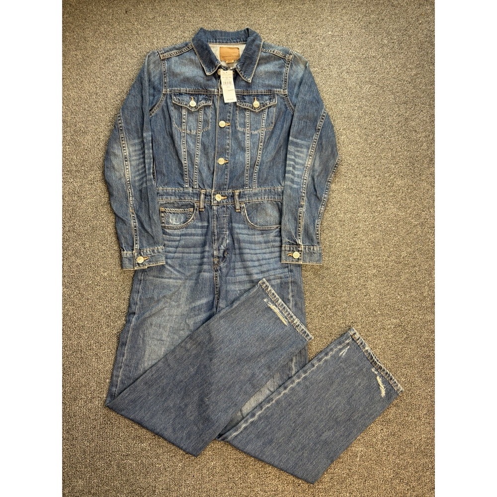 NWT American Eagle Denim Jumpsuit Button Fly Long Sleeve Womens Size 0/0/0 Tags